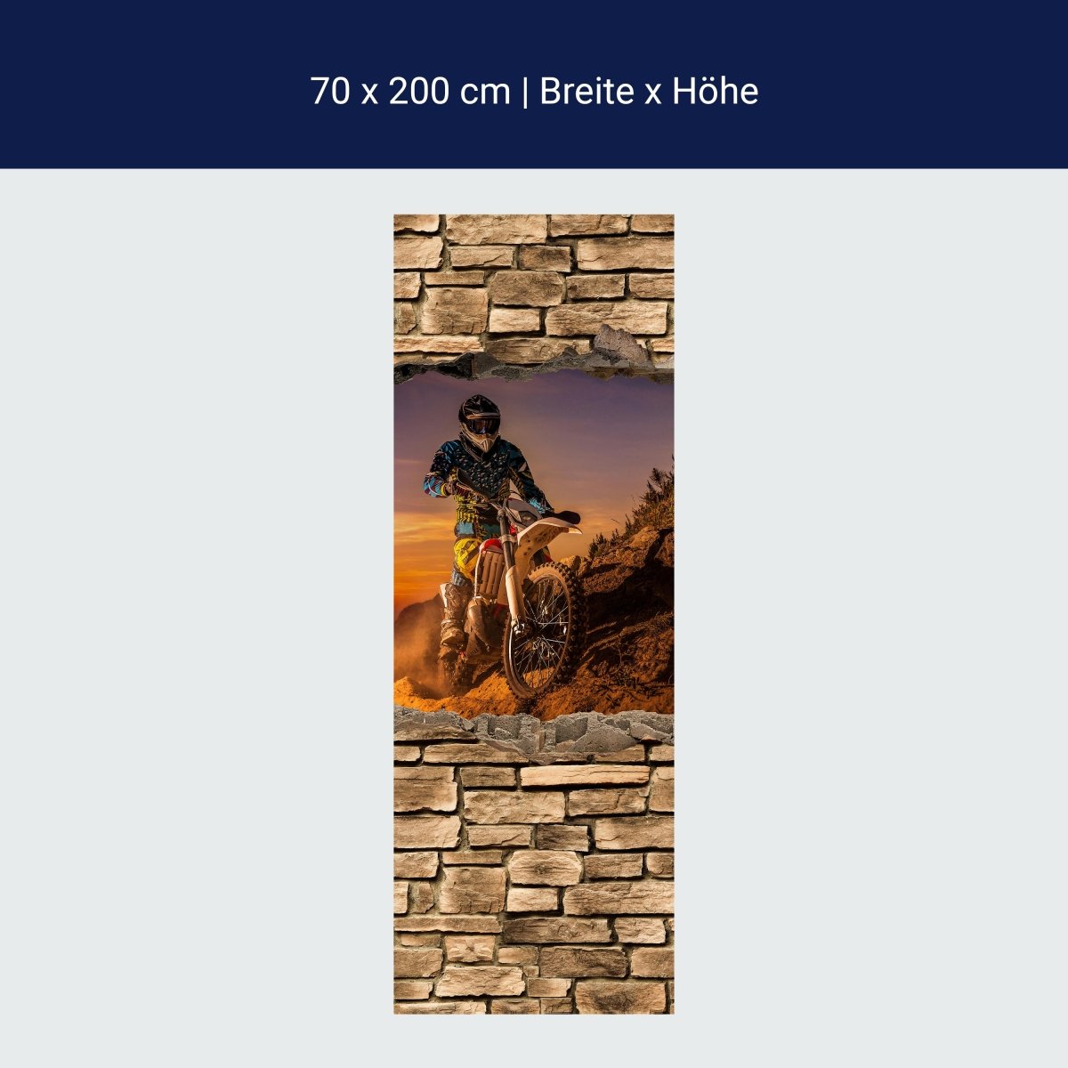 Türtapete 3D Extreme Biker- Steinmauer M0668
