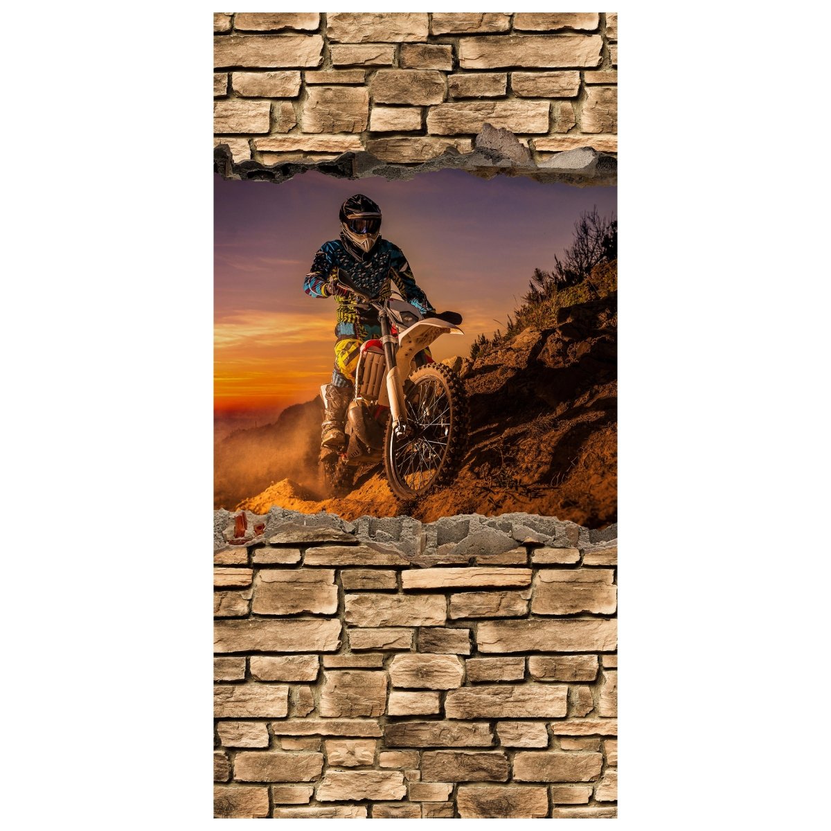 Türtapete 3D Extreme Biker- Steinmauer M0668 - Bild 2