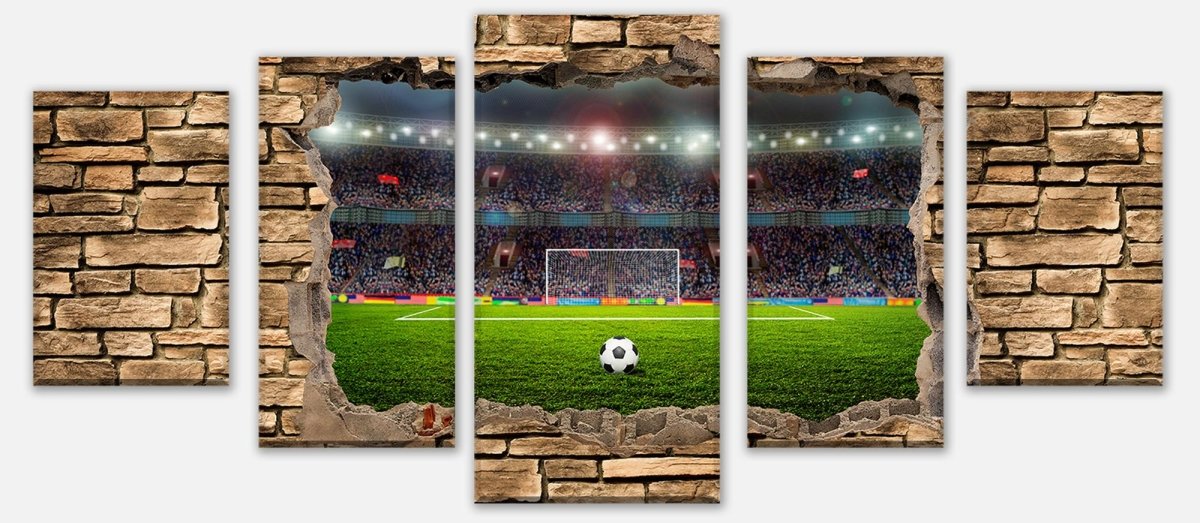 Leinwandbild Mehrteiler 3D Fußballfeld - Steinmauer M0669 entdecken - Bild 1
