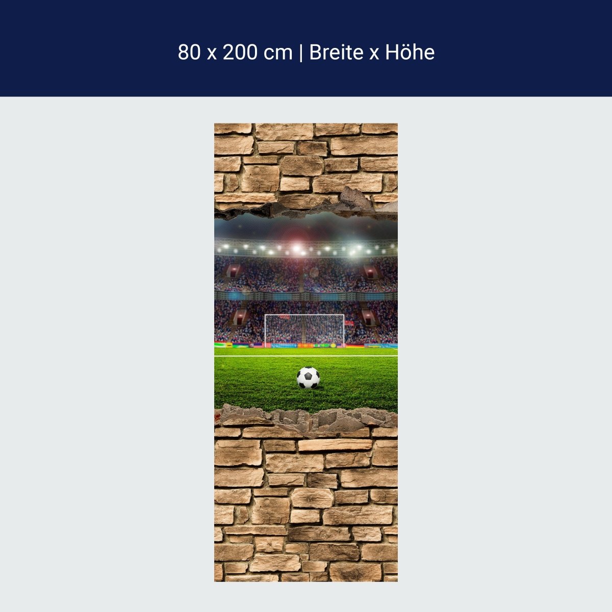 Türtapete 3D Fußballfeld - Steinmauer M0669