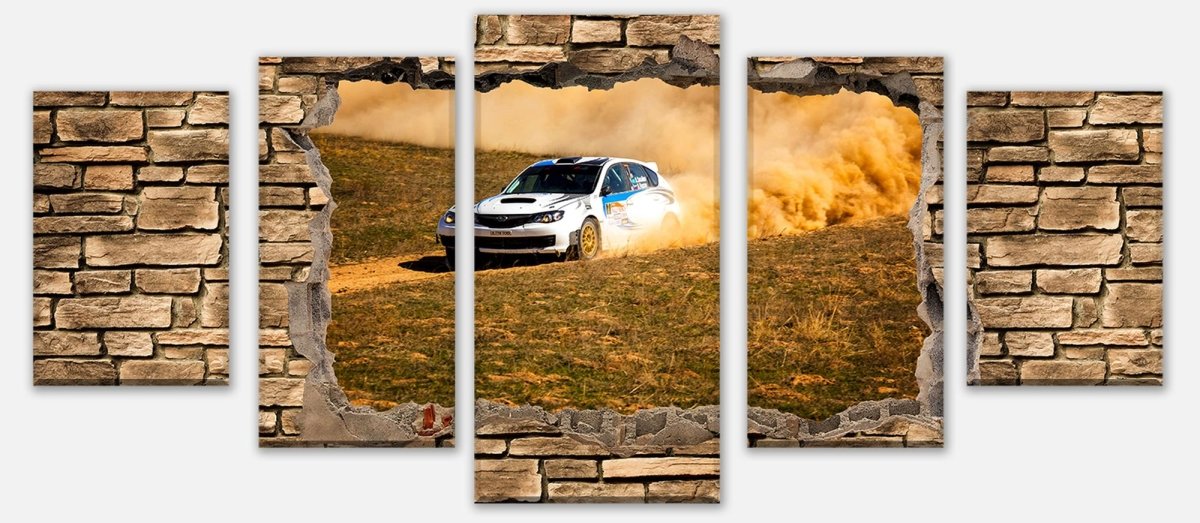 Leinwandbild Mehrteiler 3D Rallye Auto - Steinmauer M0670 entdecken - Bild 1