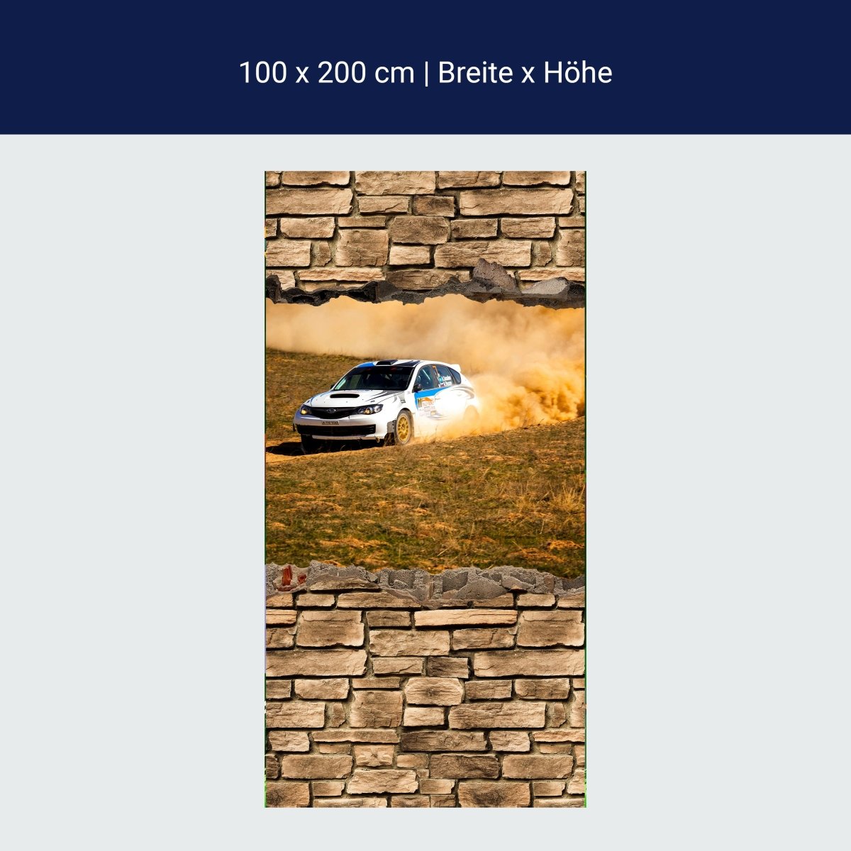 Poster XXL Voiture de rallye 3D - mur de pierre M0670
