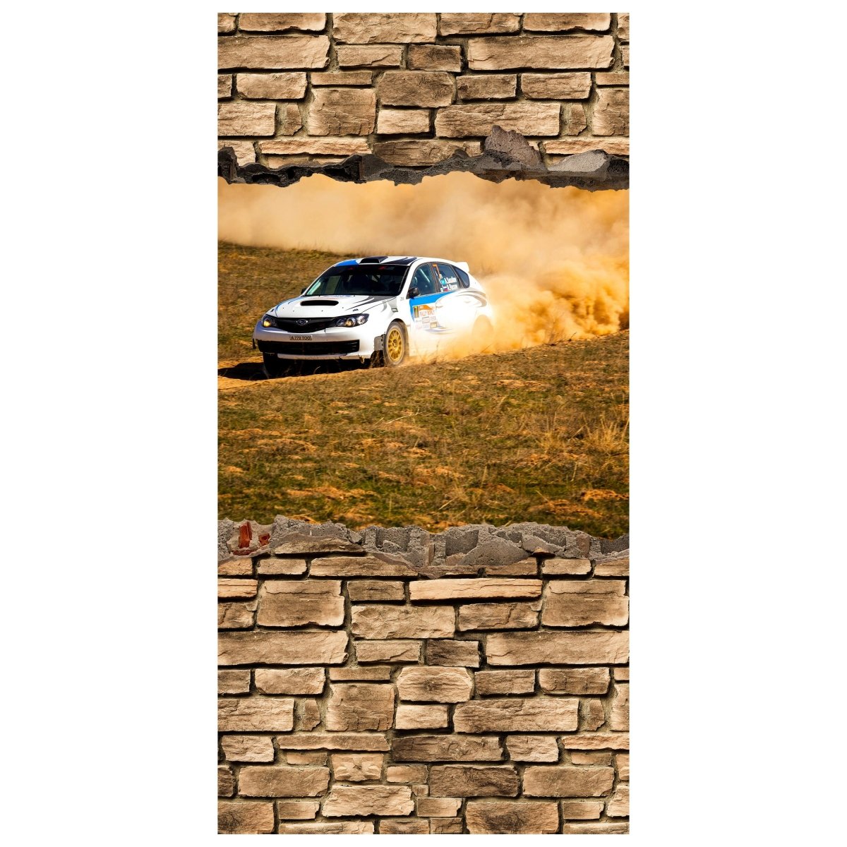 Türtapete 3D Rallye Auto - Steinmauer M0670 - Bild 2