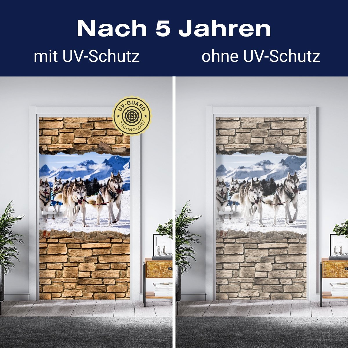 Türtapete 3D Schlittenhunde Racing - Steinmauer M0671 - Bild 4