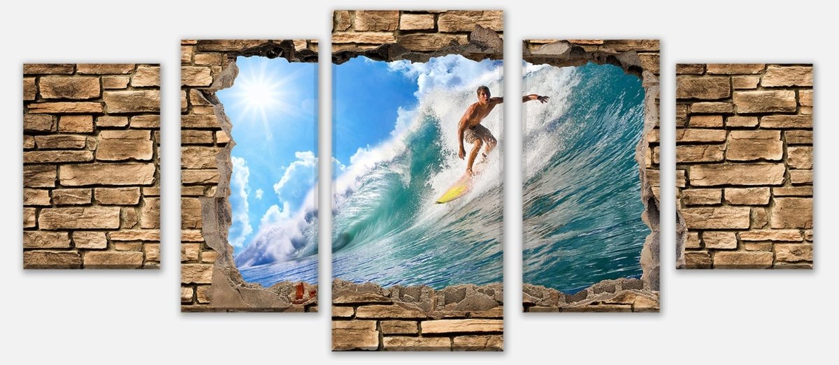 Leinwandbild Mehrteiler 3D Surfing - Steinmauer M0672 entdecken - Bild 1