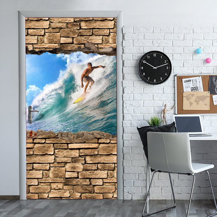 Türtapete 3D Surfing - Steinmauer M0672 - Bild 1