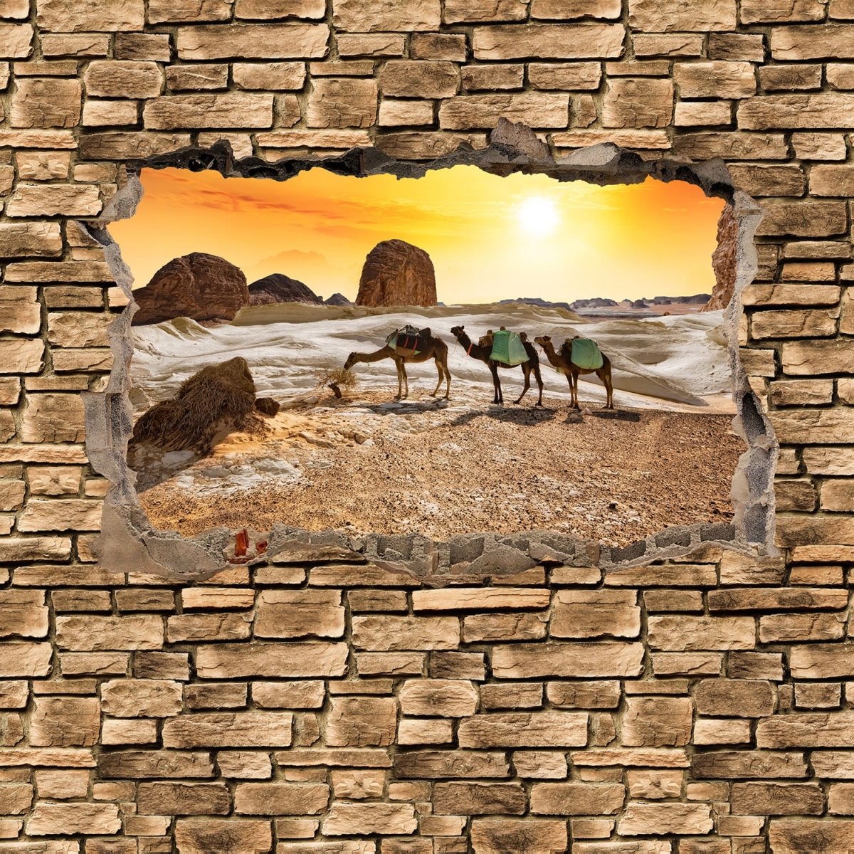 Beistelltisch 3D Kamele in der Wüste - Steinmauer M0673 entdecken - Bild 2