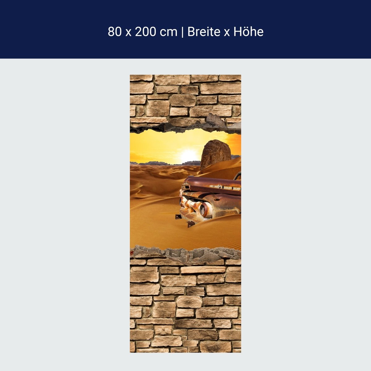 Door Wall Mural 3D Old Car in the Desert -Stone Wall M0674