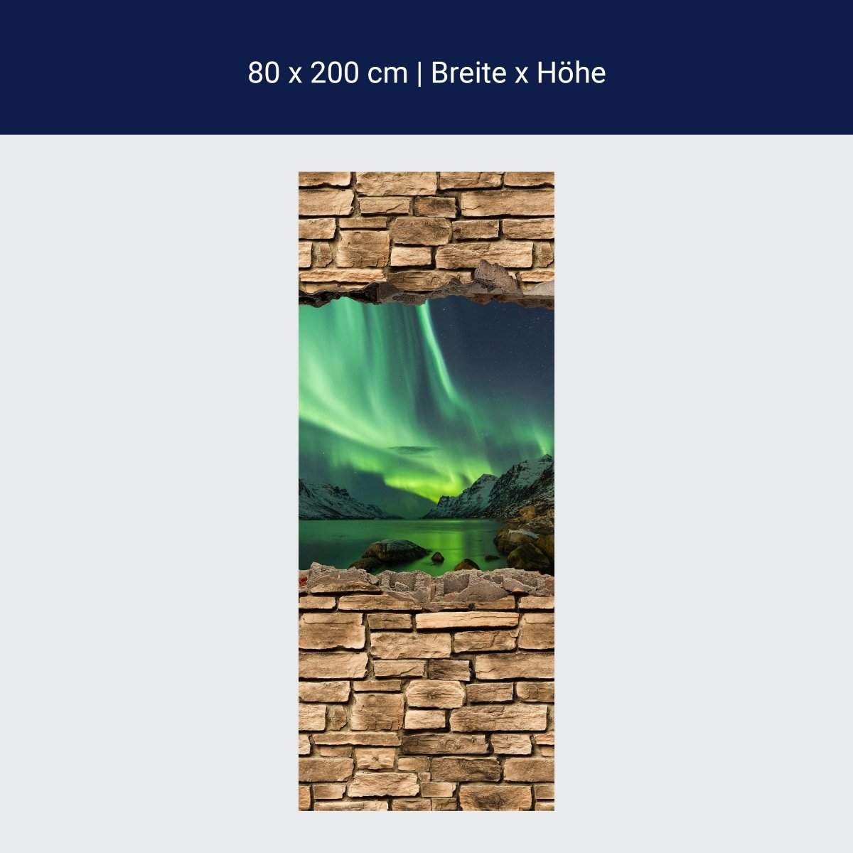 Shower screen 3D optics - Aurora Borealis Tromsö - stone wall M0675