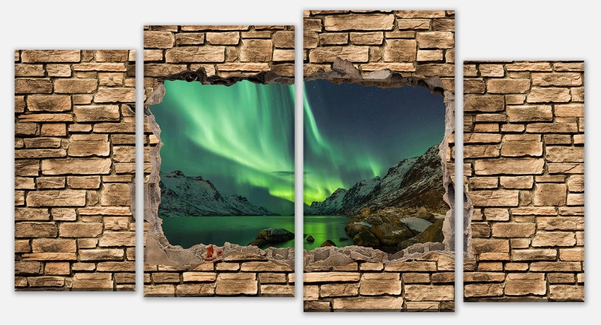 Toile civière optique 3D - Aurora Borealis Tromsö - mur de pierre M0675