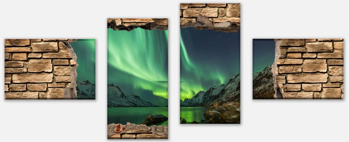 Toile civière optique 3D - Aurora Borealis Tromsö - mur de pierre M0675