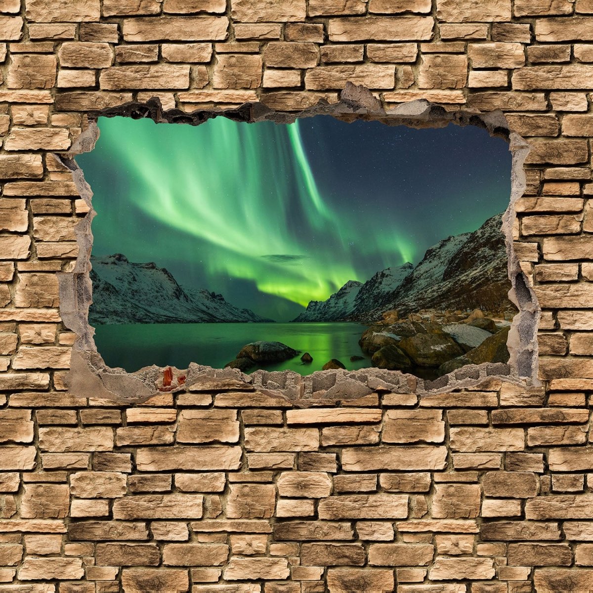 Beistelltisch 3D Optik - Aurora Borealis Tromsö - Steinmauer M0675 entdecken - Bild 2