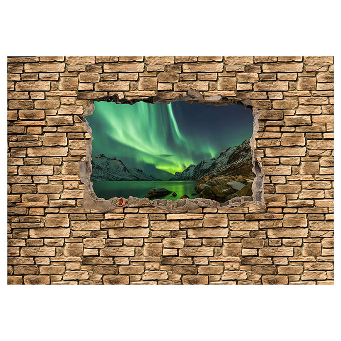Fototapete 3D Optik - Aurora Borealis Tromsö - Steinmauer M0675 - Bild 2