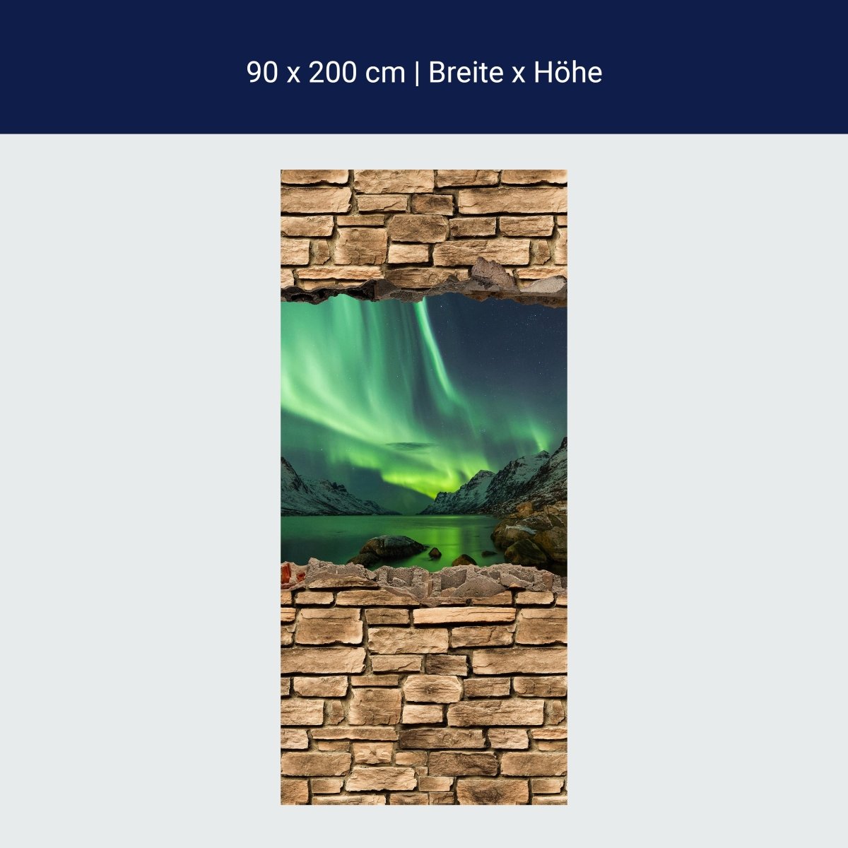 Türtapete 3D Optik - Aurora Borealis Tromsö - Steinmauer M0675