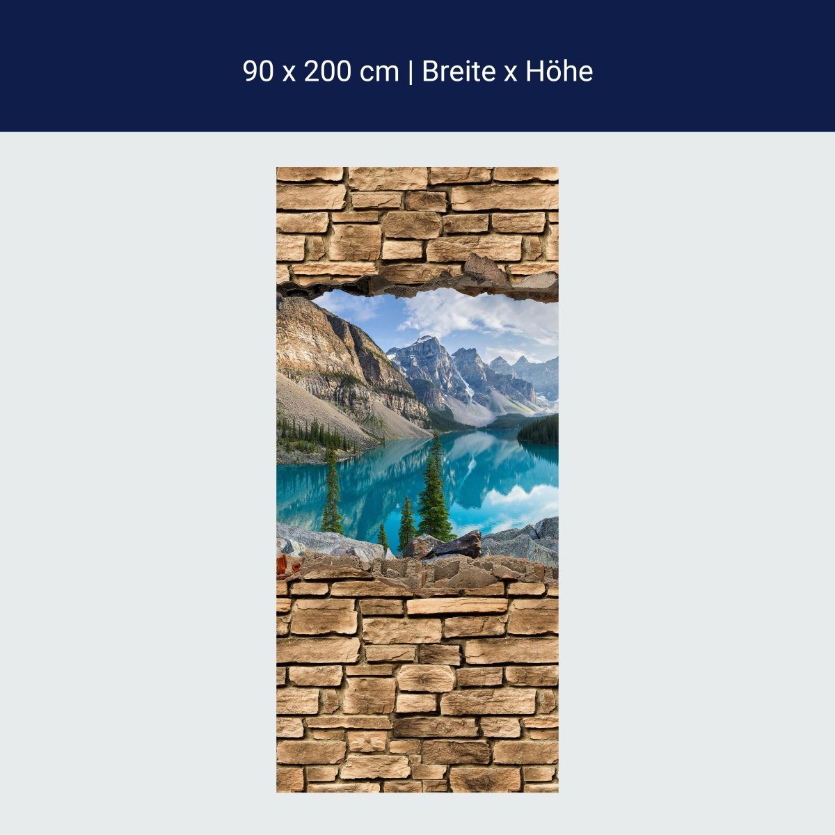 Shower screen 3D Moraine lake rocky mountain panorama - stone wall M0676