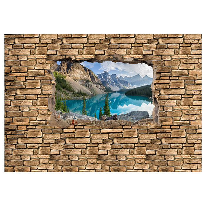 Fototapete 3D Moraine lake rocky mountain panorama - Steinmauer M0676 - Bild 2