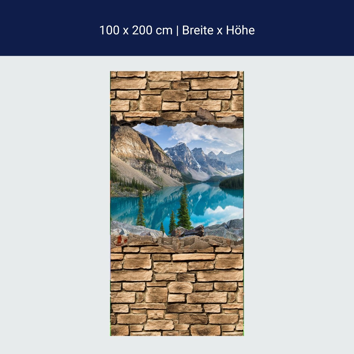 Door wallpaper 3D Moraine lake rocky mountain panorama - stone wall M0676