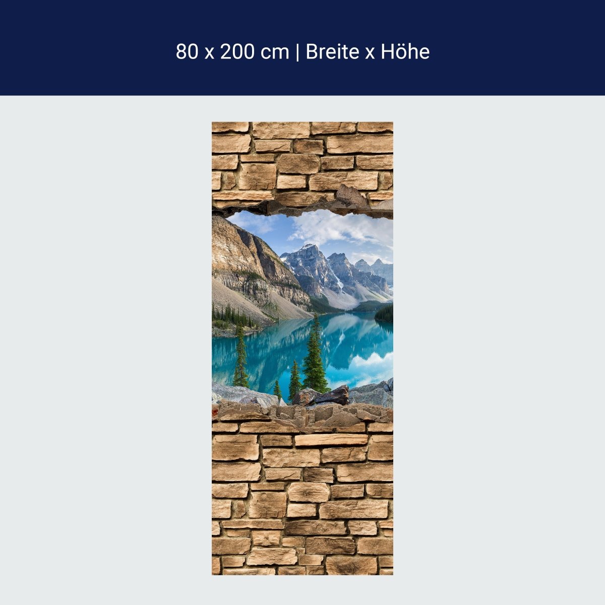Door wallpaper 3D Moraine lake rocky mountain panorama - stone wall M0676