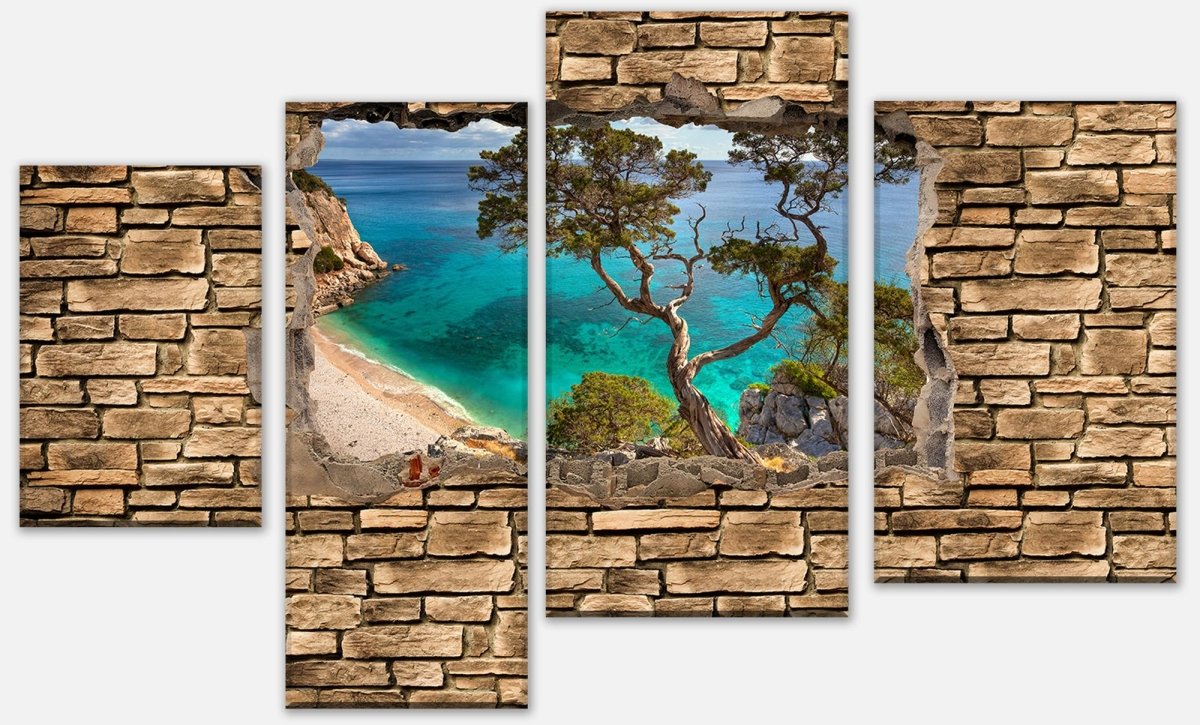 Stretched Canvas Print 3D Old Tree on a Cliff - Stone Wall M0677