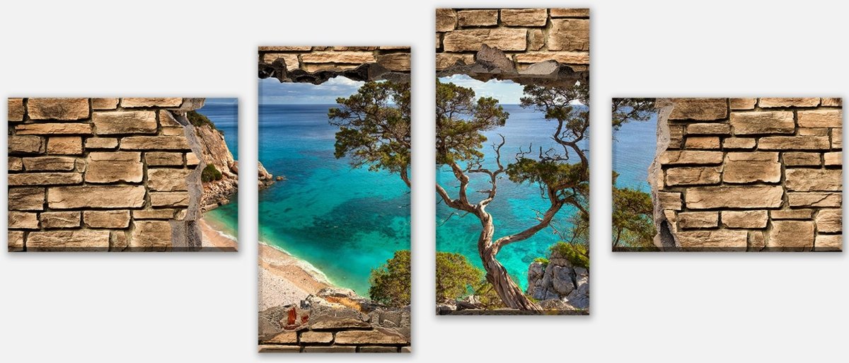 Stretched Canvas Print 3D Old Tree on a Cliff - Stone Wall M0677