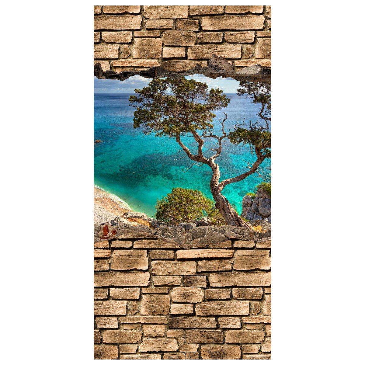 Türtapete 3D Alter Baum auf einer Klippe - Steinmauer M0677 - Bild 2
