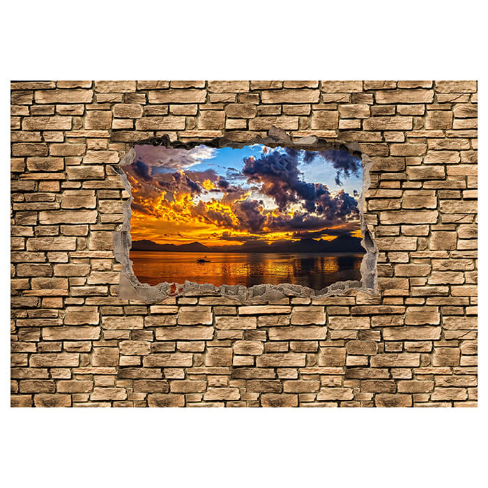Fototapete 3D Optik - Sonnenuntergang- Steinmauer M0678 - Bild 2