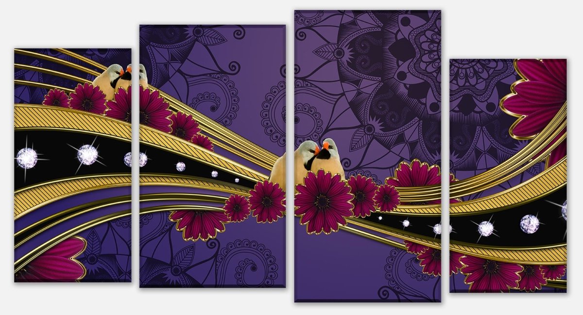Stretched Canvas Print Cute Birds Couple M0687