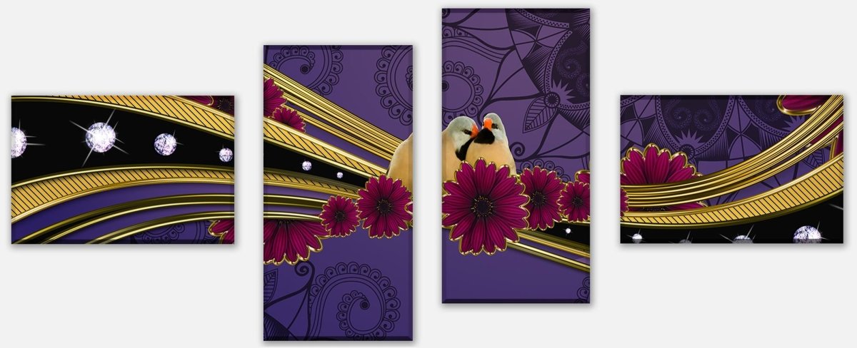 Stretched Canvas Print Cute Birds Couple M0687