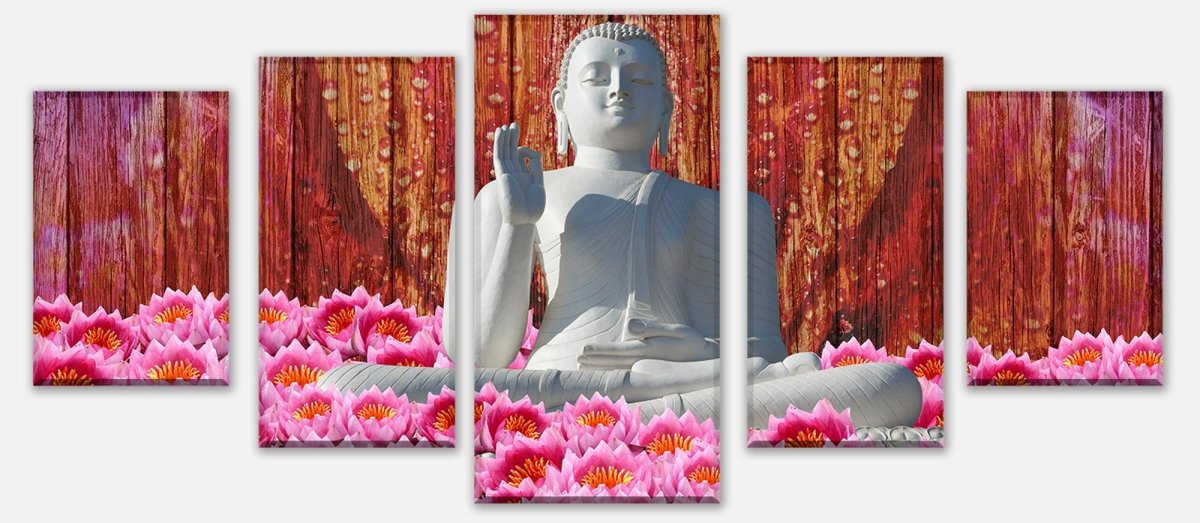 Leinwandbild Mehrteiler Weiß Sitzende Buddha-Statue M0688 entdecken - Bild 1
