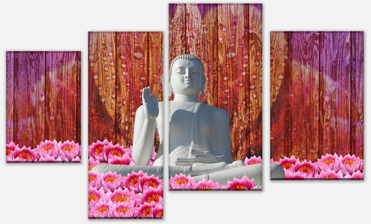Tableau sur toile Statue de Bouddha assis blanc en plusieurs parties M0688