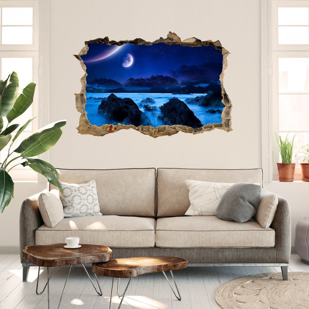 3D wall sticker landscape of the coast at night - Wall decal M0696