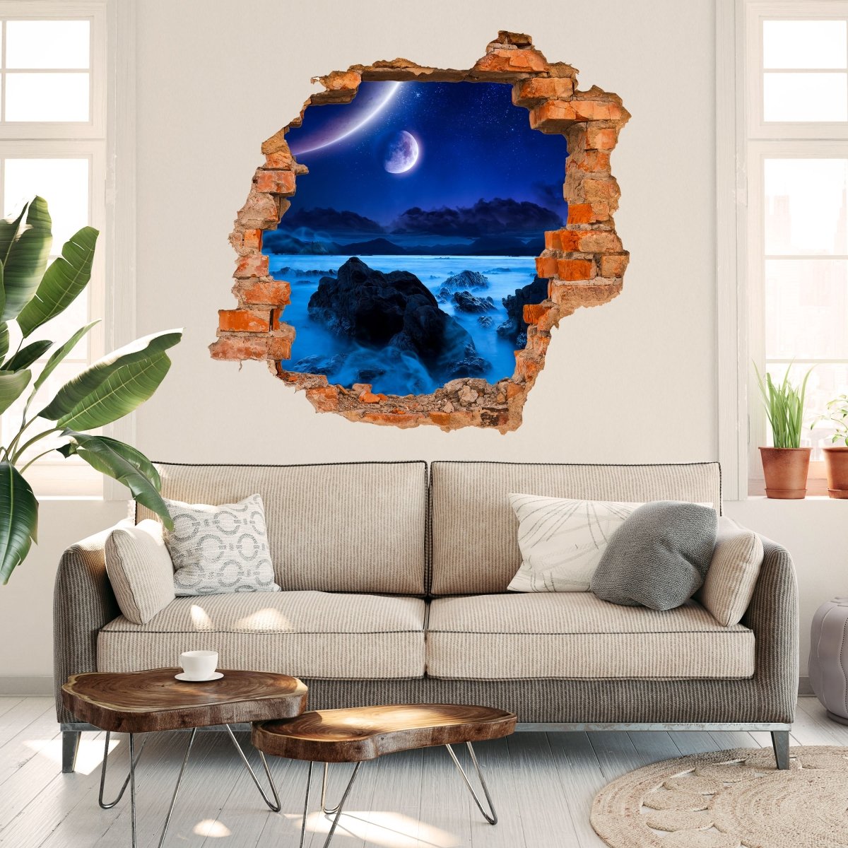 3D wall sticker landscape of the coast at night - Wall decal M0696