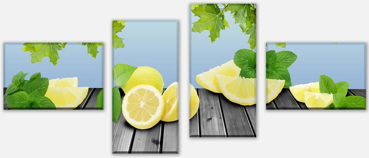 Leinwandbild Mehrteiler Zitronen Grünen Hintergrund M0701