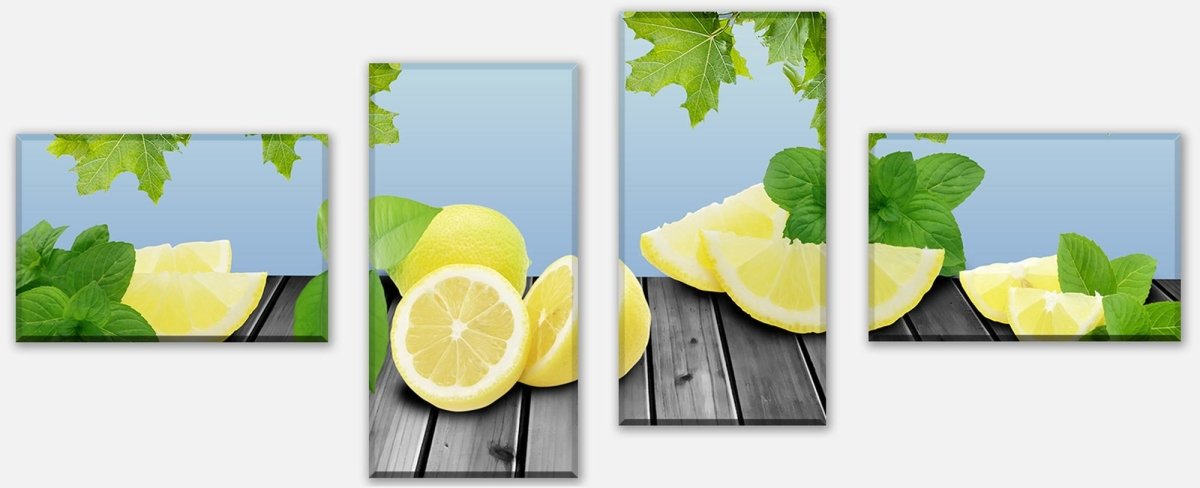 Leinwandbild Mehrteiler Zitronen Grünen Hintergrund M0701