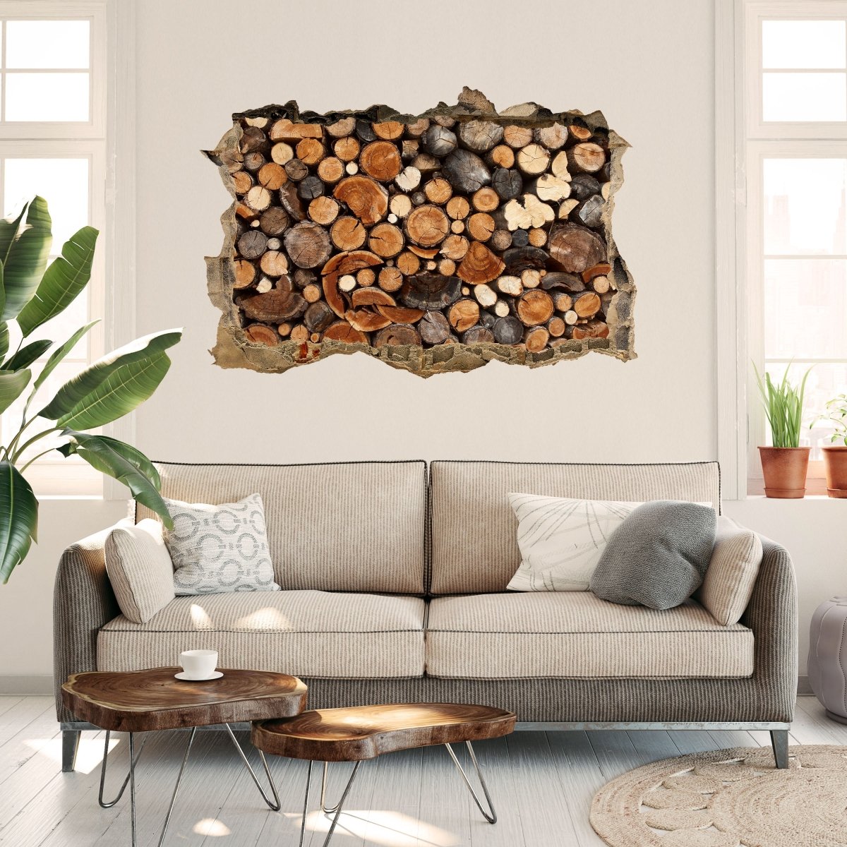 Sticker mural 3D tas de bois de chauffage - Wall Decal M0706