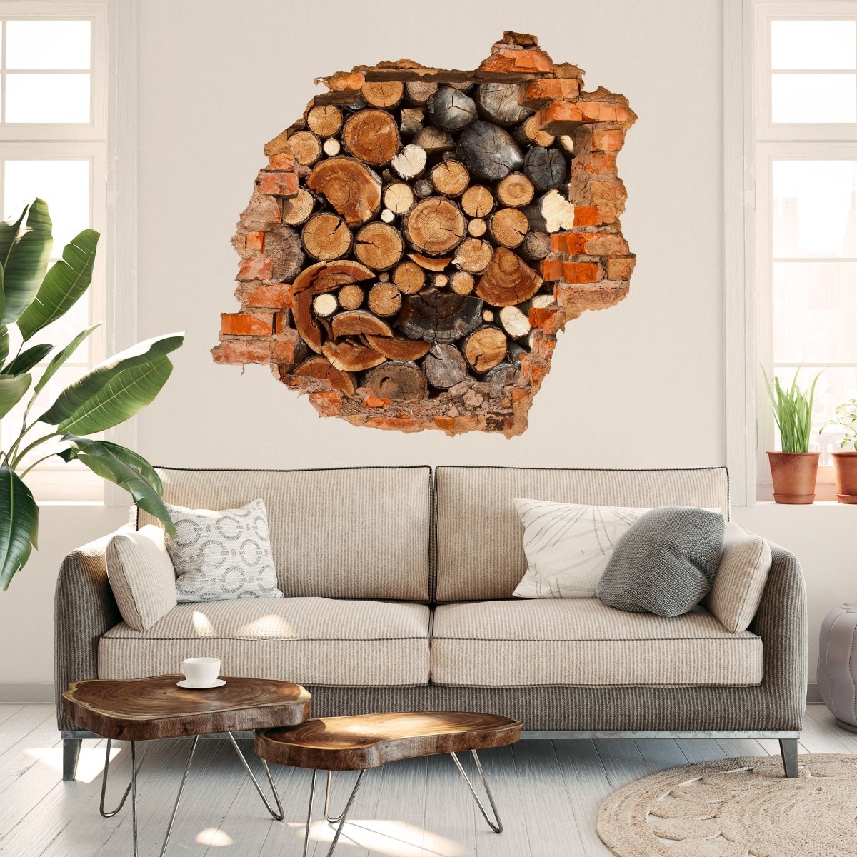 Sticker mural 3D tas de bois de chauffage - Wall Decal M0706