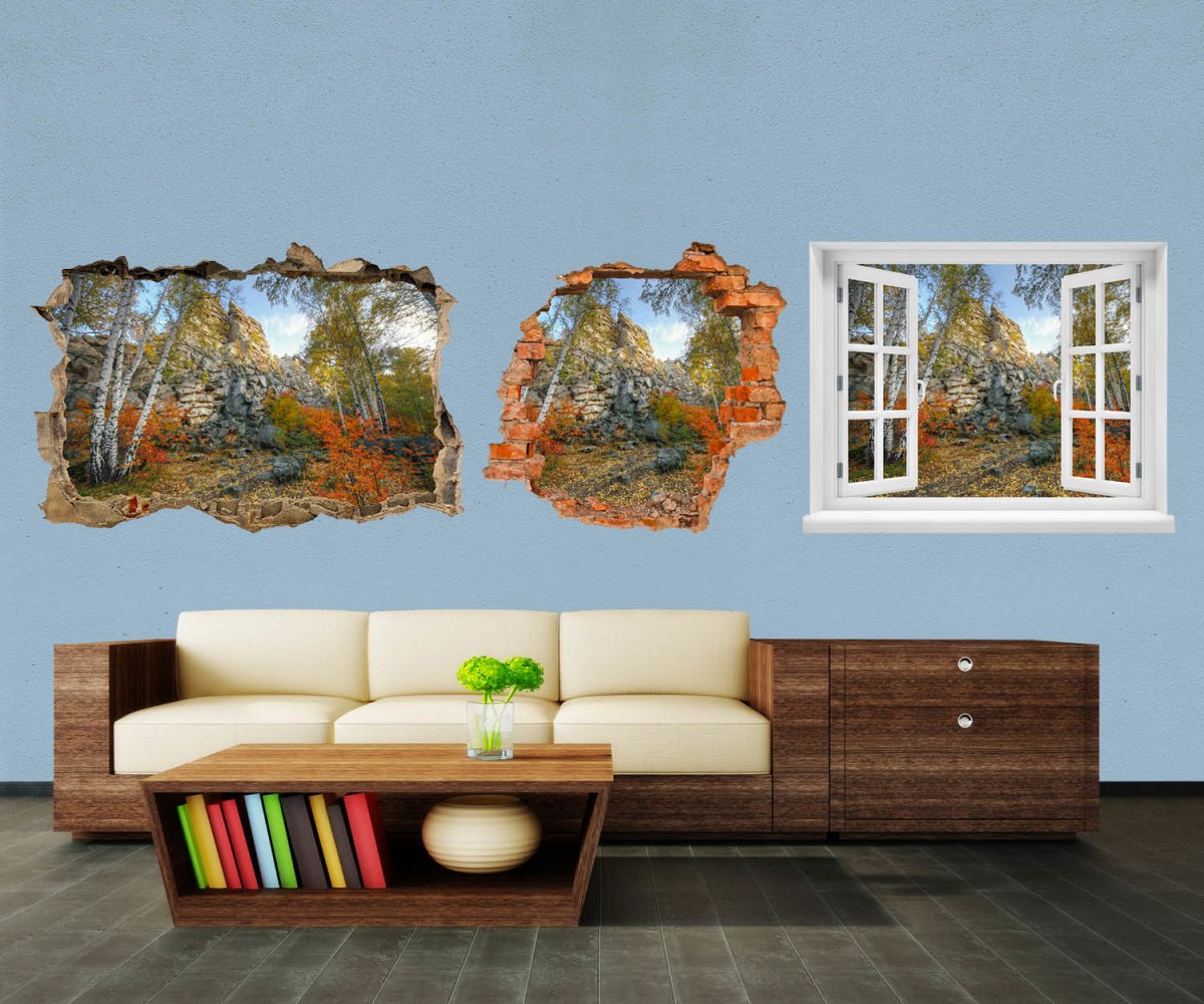 3D-Wandtattoo Herbst Birkenbaum Wald entdecken - Wandsticker M0716 - Bild 1