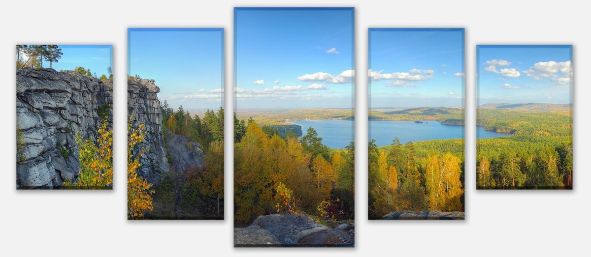 Leinwandbild Mehrteiler Herbstlandschaft mit Bergen und See M0717 entdecken - Bild 1