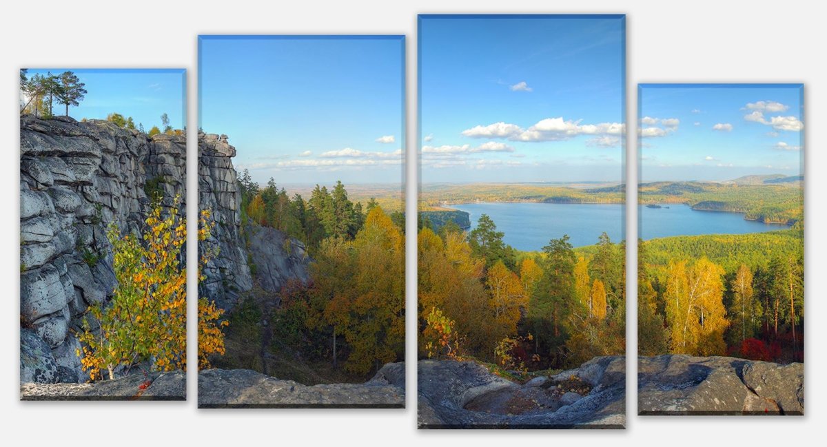 Tableau sur toile Panneau Paysage d'automne avec montagnes et lac M0717
