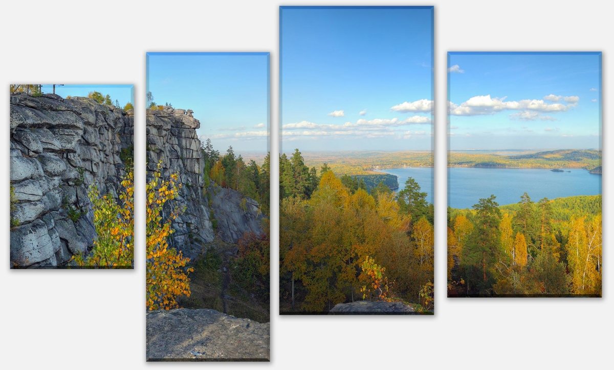 Tableau sur toile Panneau Paysage d'automne avec montagnes et lac M0717