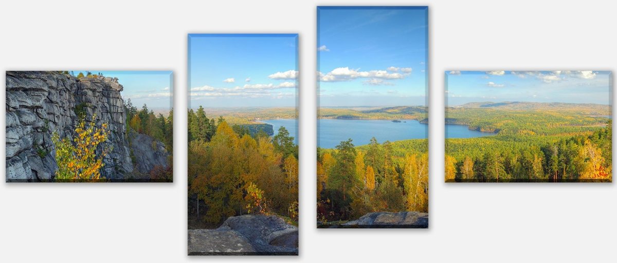 Leinwandbild Mehrteiler Herbstlandschaft mit Bergen und See M0717