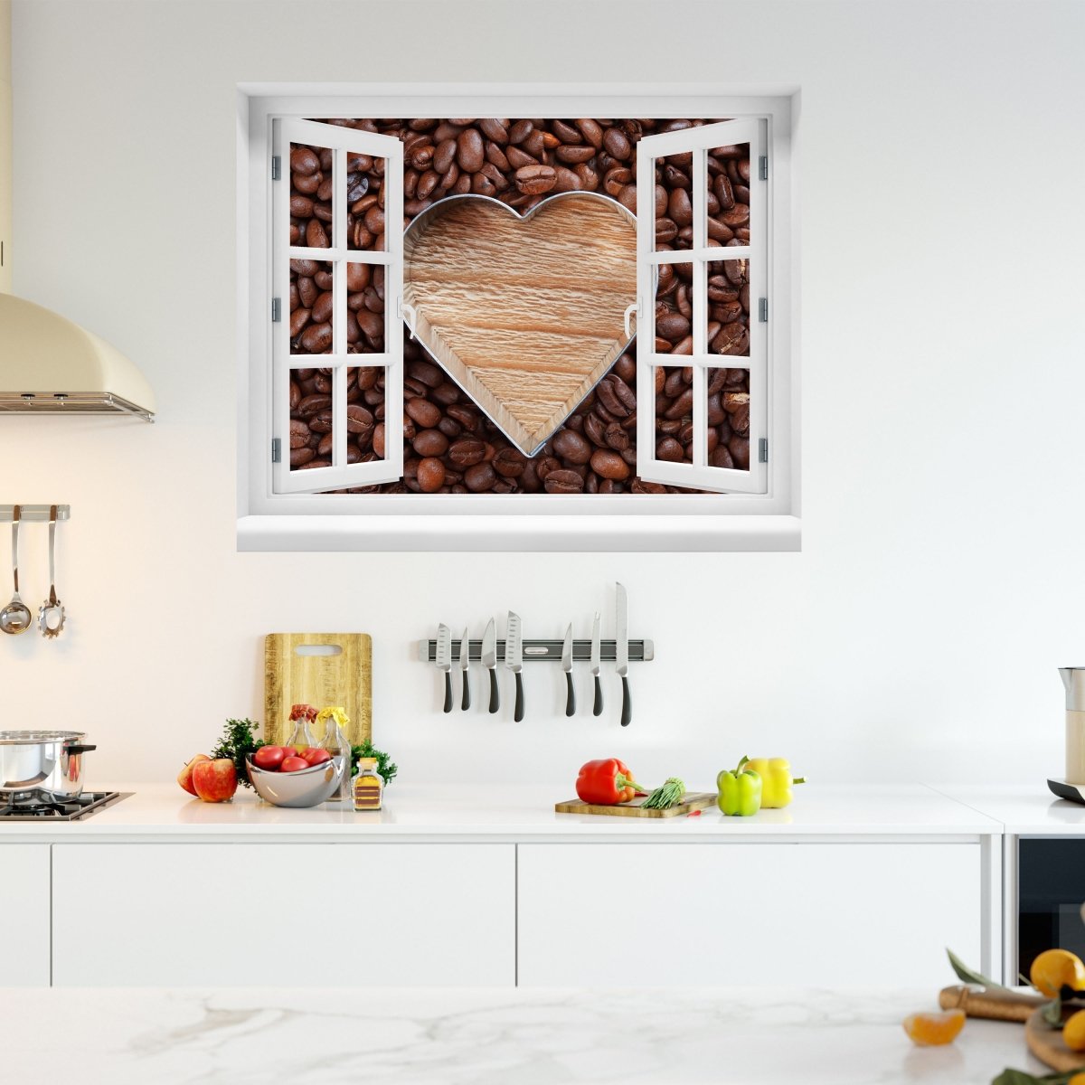 Coffee beans and coffee hearts 3D wall sticker - Wall Decal M0731