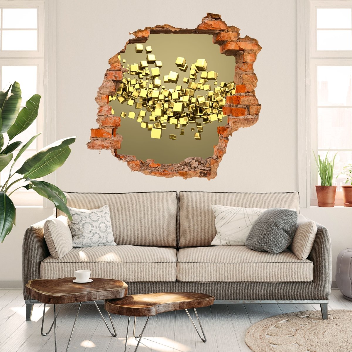 3D Wall Sticker Golden Cubes Background - Wall Decal M0765