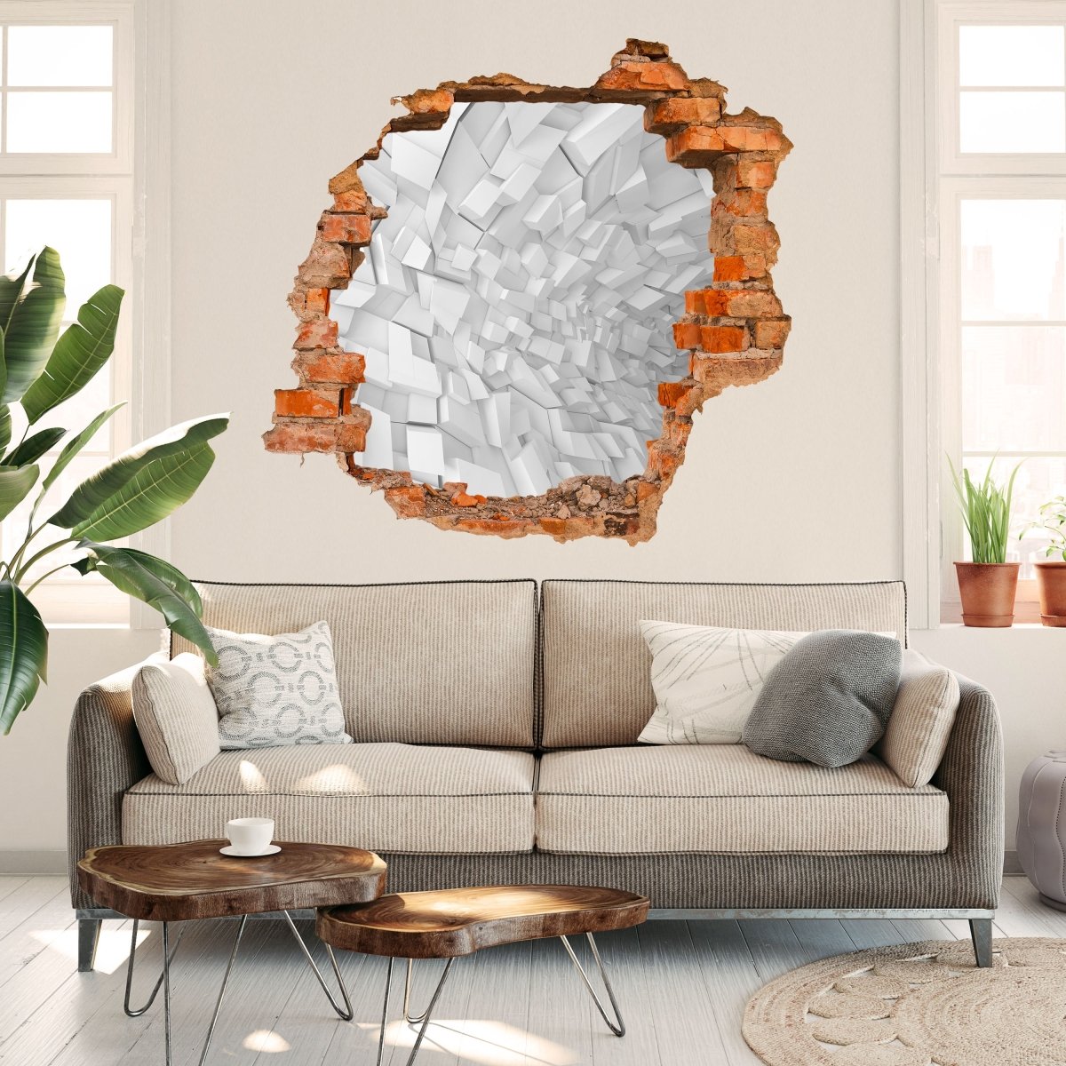 Sticker mural 3D motif intérieur avec blocs chaotiques - Wall Decal M0767