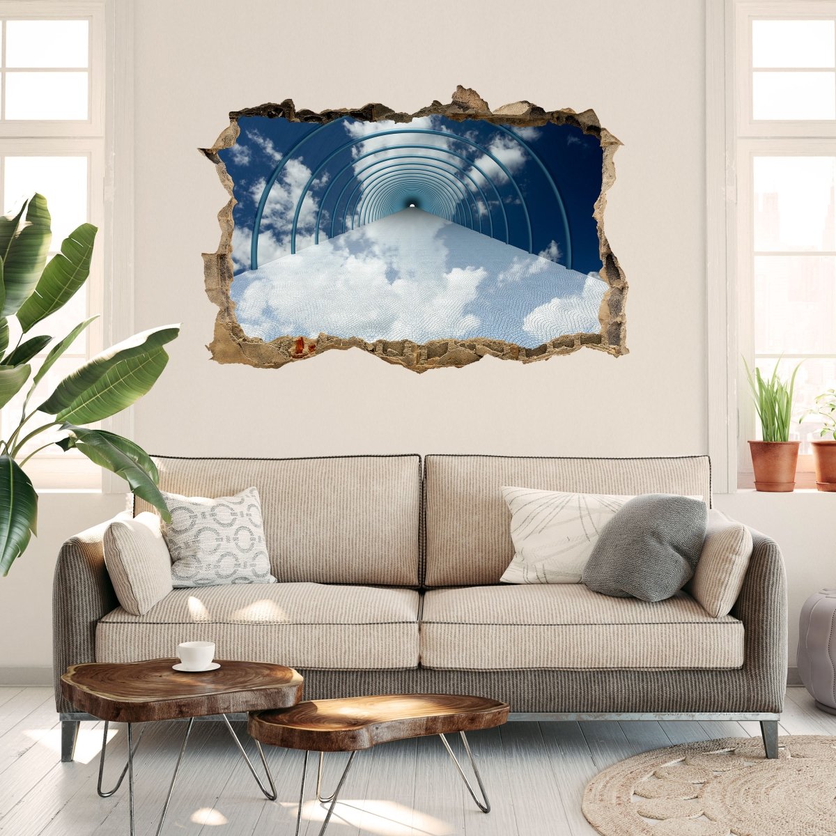 3D wall sticker tunnel in clouds - Wall Decal M0784