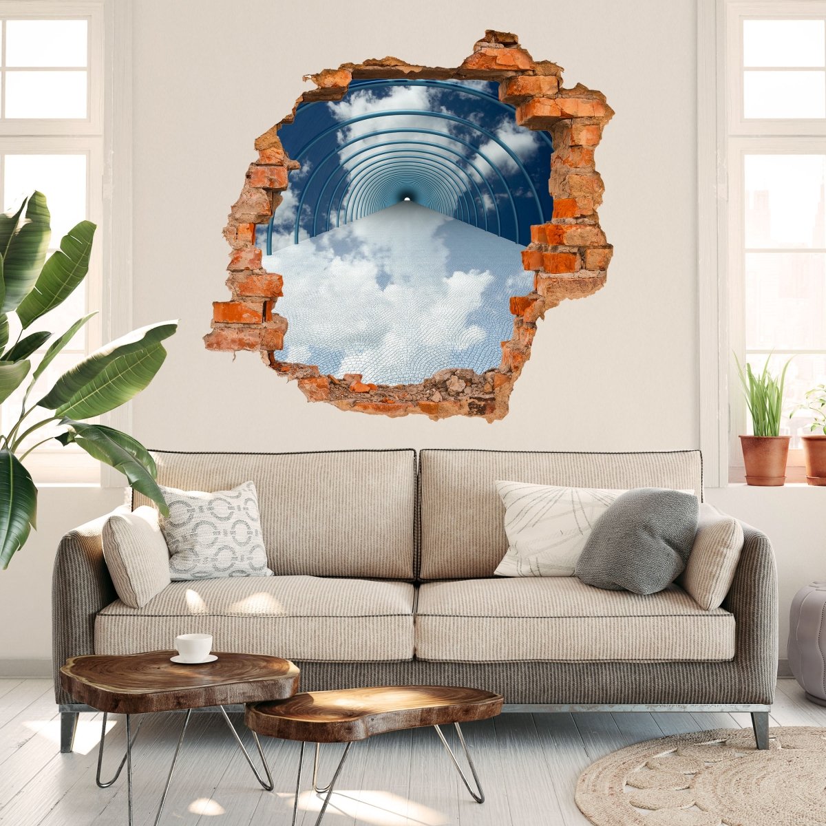 3D wall sticker tunnel in clouds - Wall Decal M0784