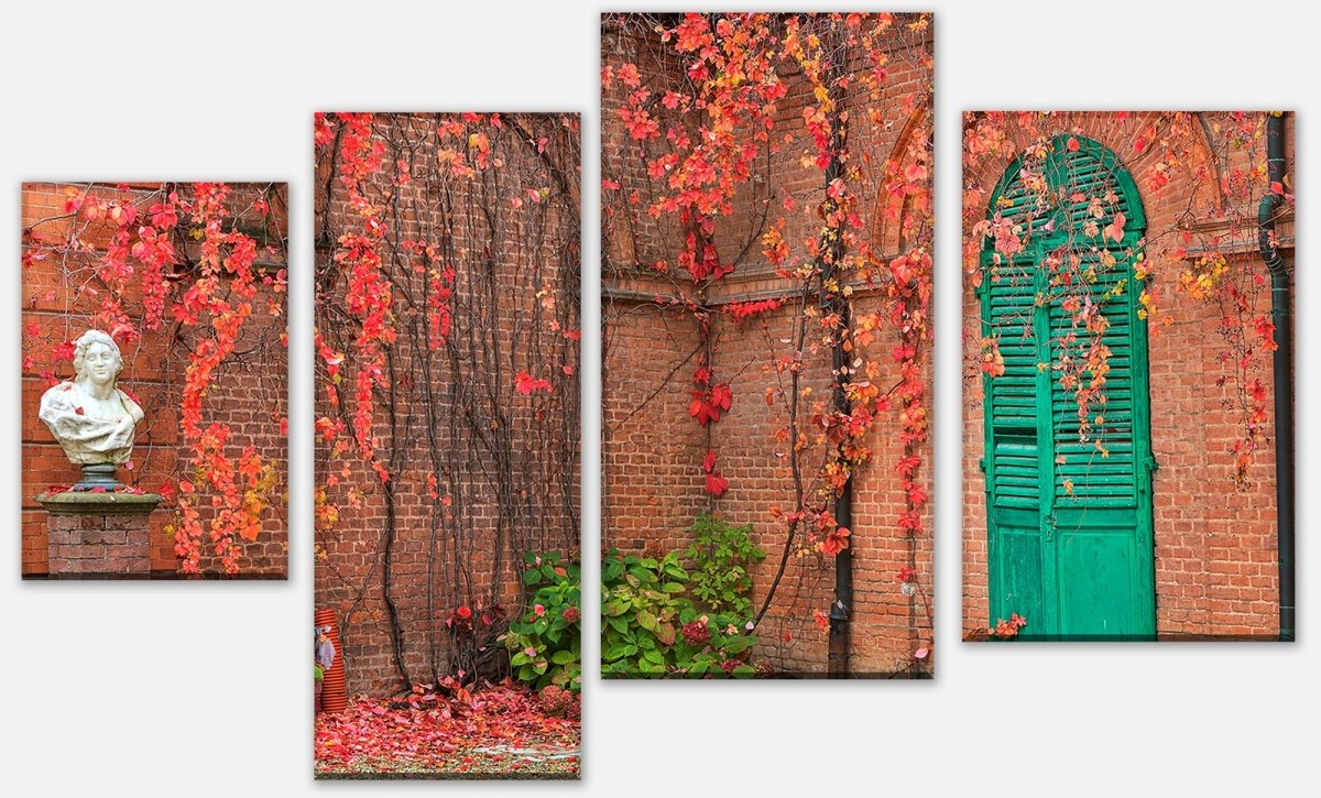 Canvas Print Multi-Piece Ivy with red leaves growing on a red wall M0789