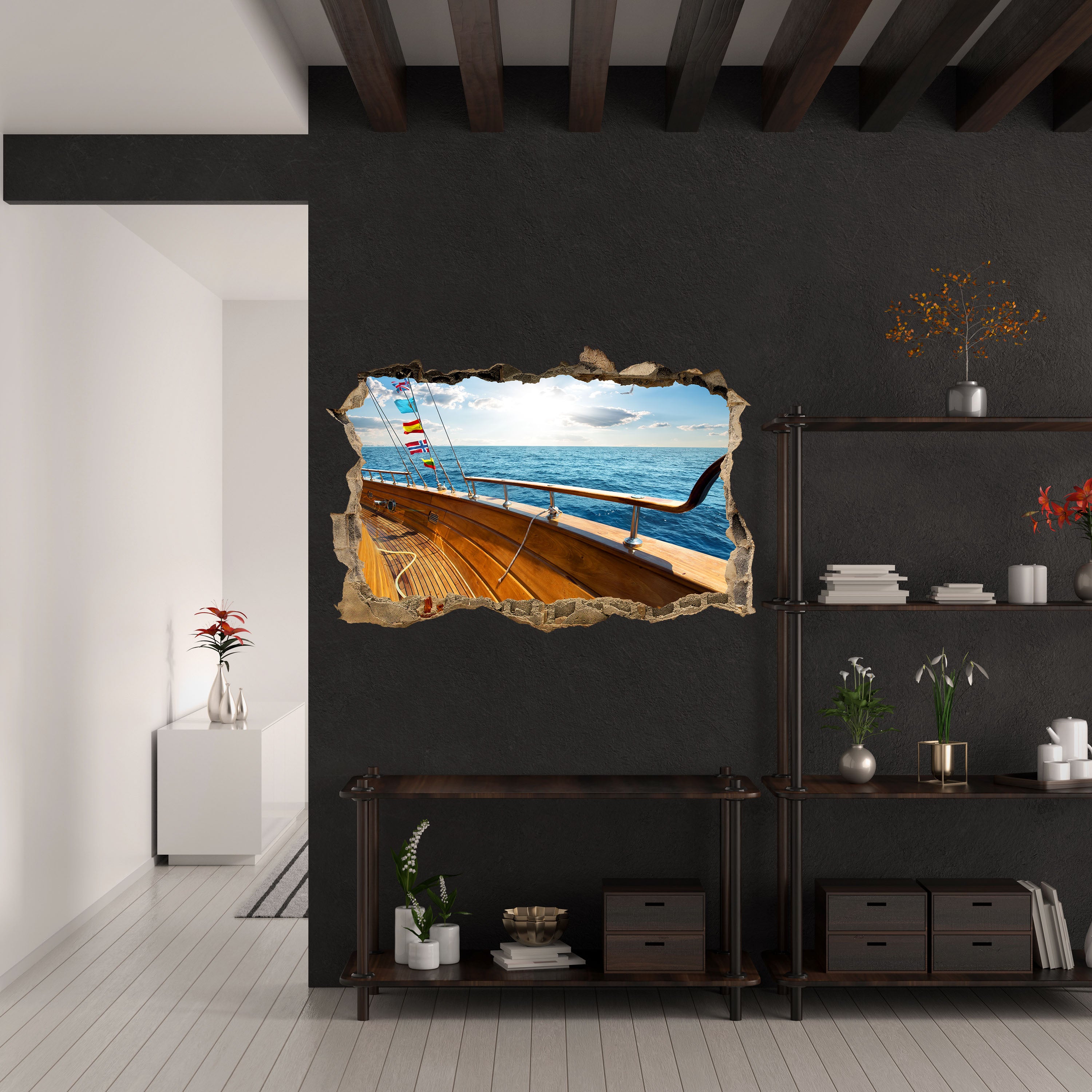Sticker mural 3D yacht en mer par une journée ensoleillée - Wall Decal M0795