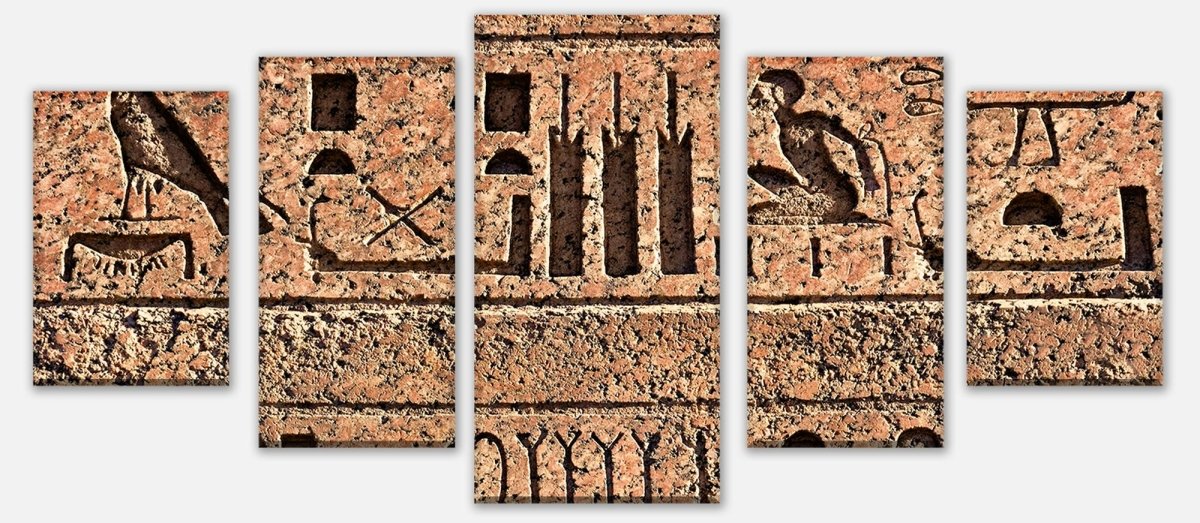 Leinwandbild Mehrteiler Ägyptische Hieroglyphen auf einer alten Mauer M0806 entdecken - Bild 1