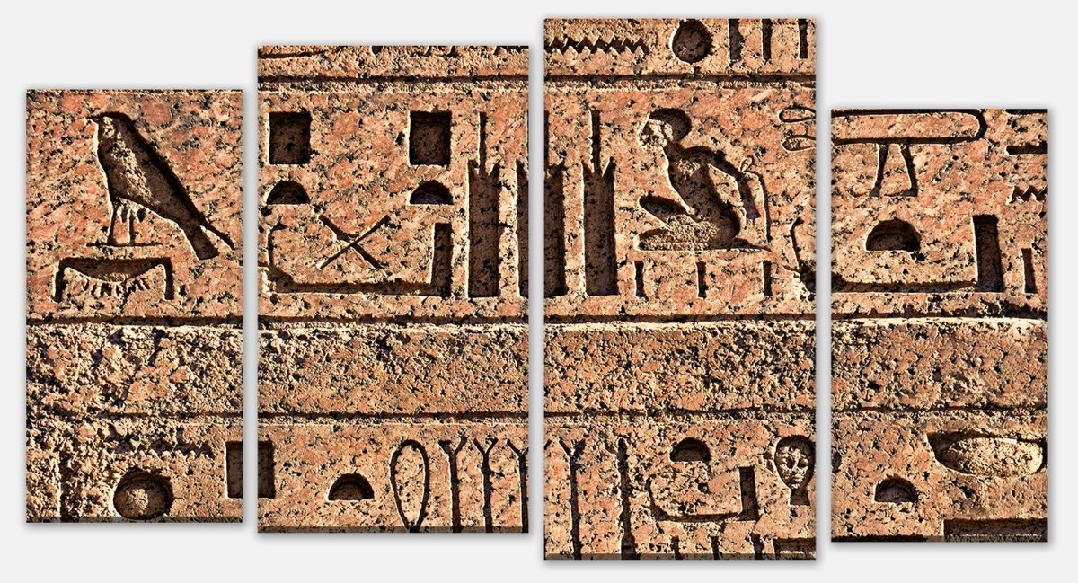 Leinwandbild Mehrteiler Ägyptische Hieroglyphen auf einer alten Mauer M0806